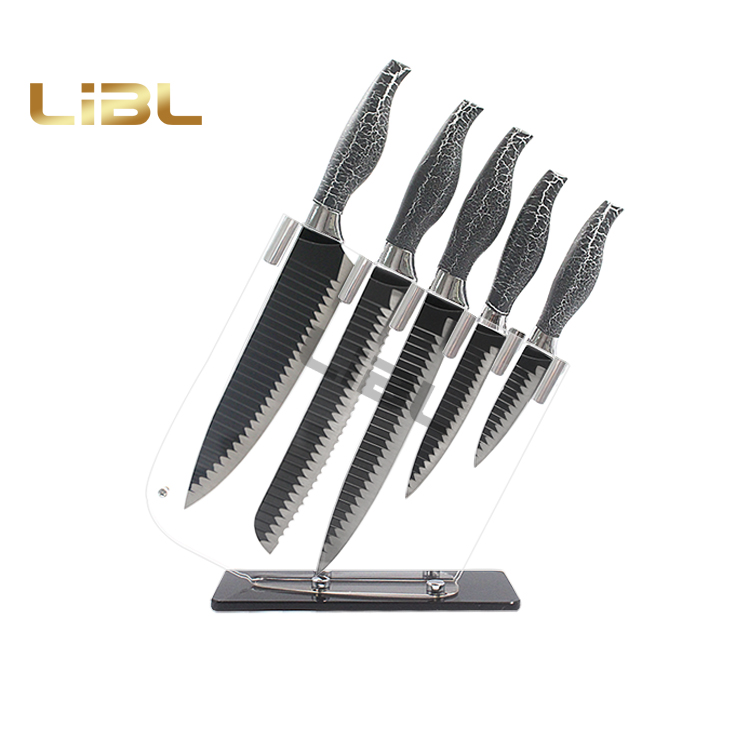 Knife set with embossing non-stick blade