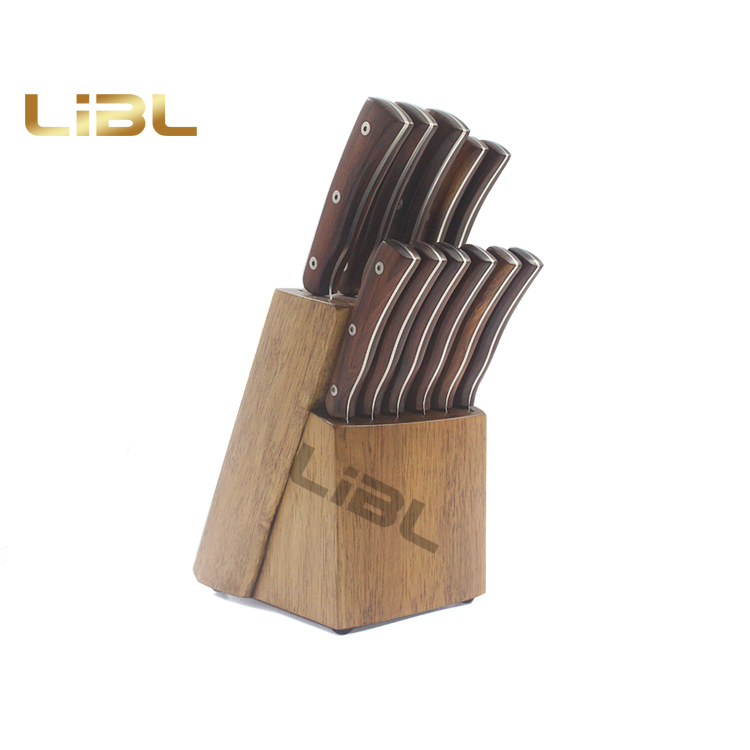 12pcs Wooden handle knife set with block