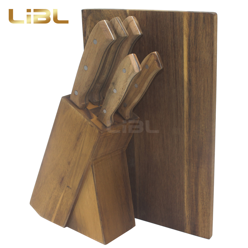 Wooden handle knife set with cutting board