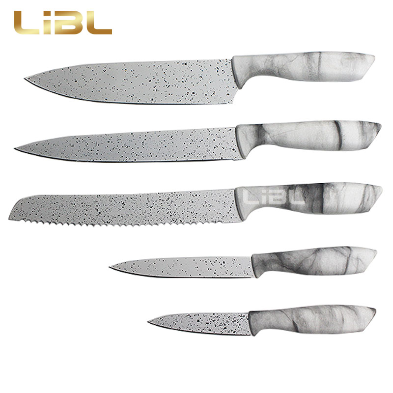 Marble decal handle with non-stick coating knife set