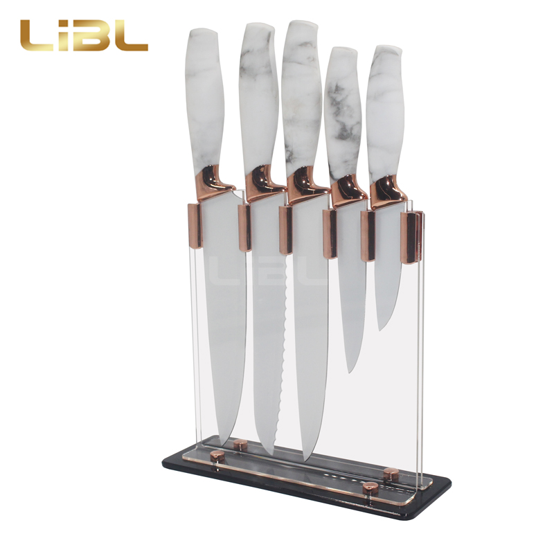 Marble design handle with non-stick coating knife set