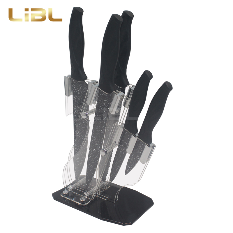 Non-stick coating knife set with acrylic holder