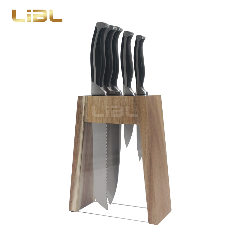 Forged handle knife set with wooden block
