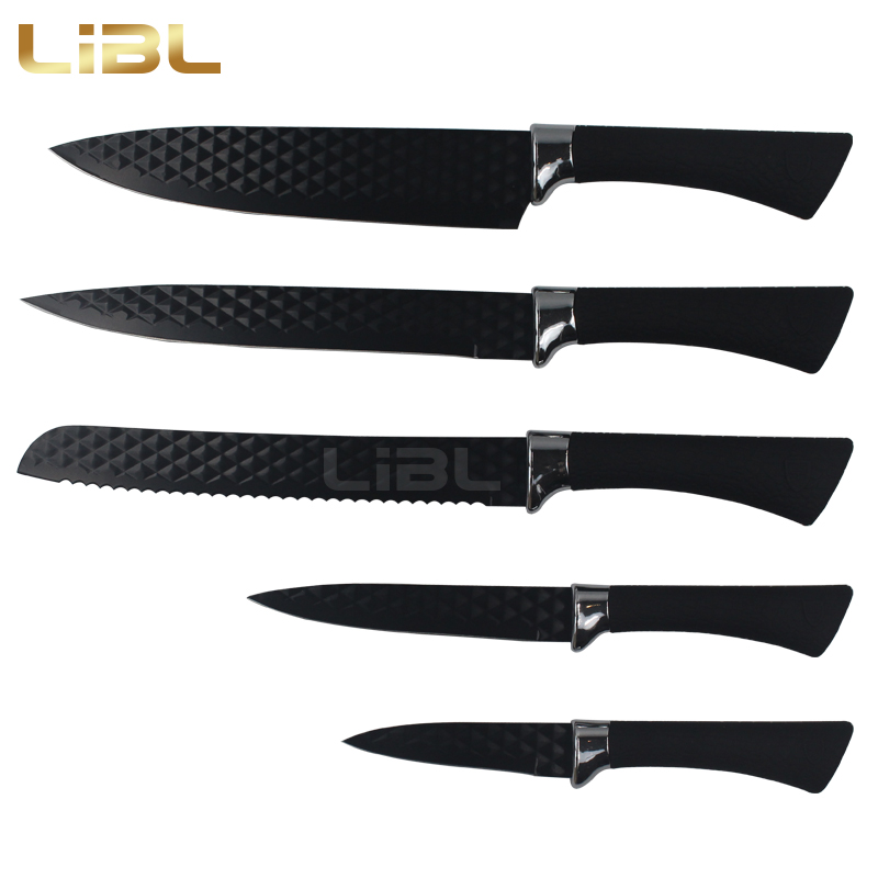 Diamond embossed blade knife set with coating