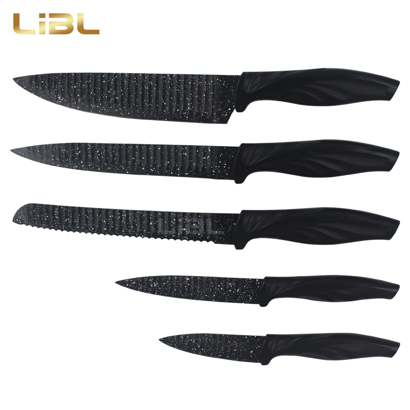 Embossed blade knife set with marble coating