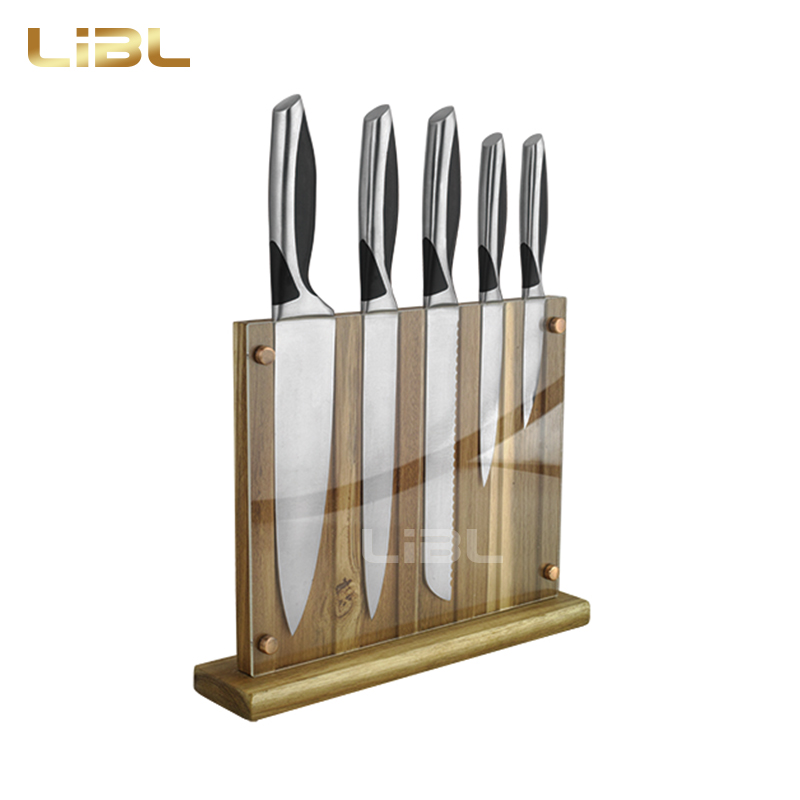 Forged handle knife set with block