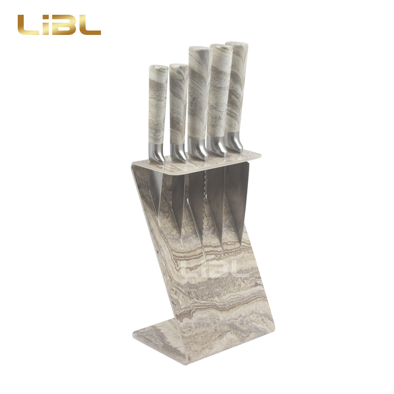 Hollow handle knife set with marble handle
