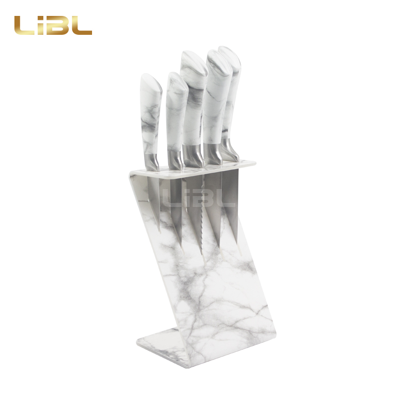 Hollow handle knife set with marble handle