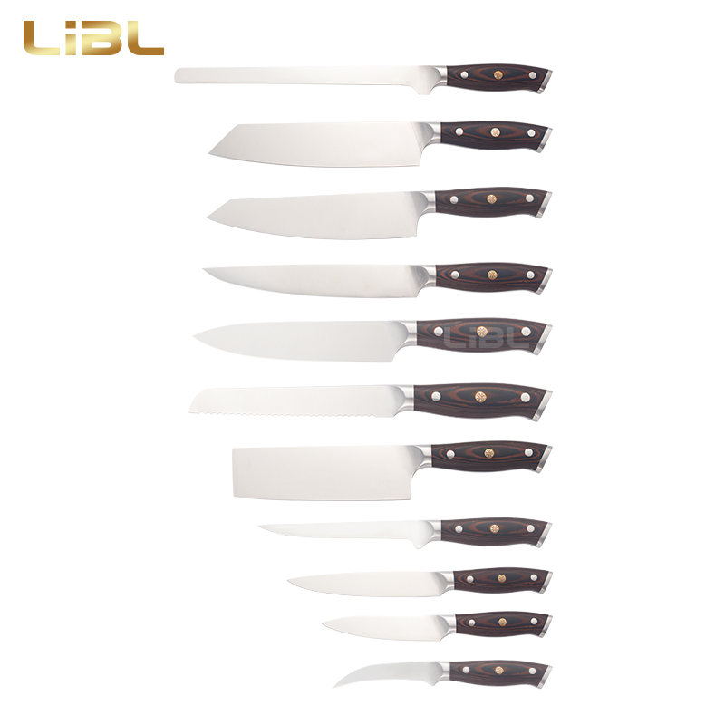 Full-line forged knife with pakka wood handle