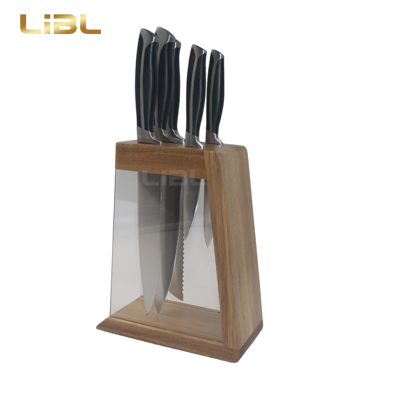 Forged handle knife set with wooden block