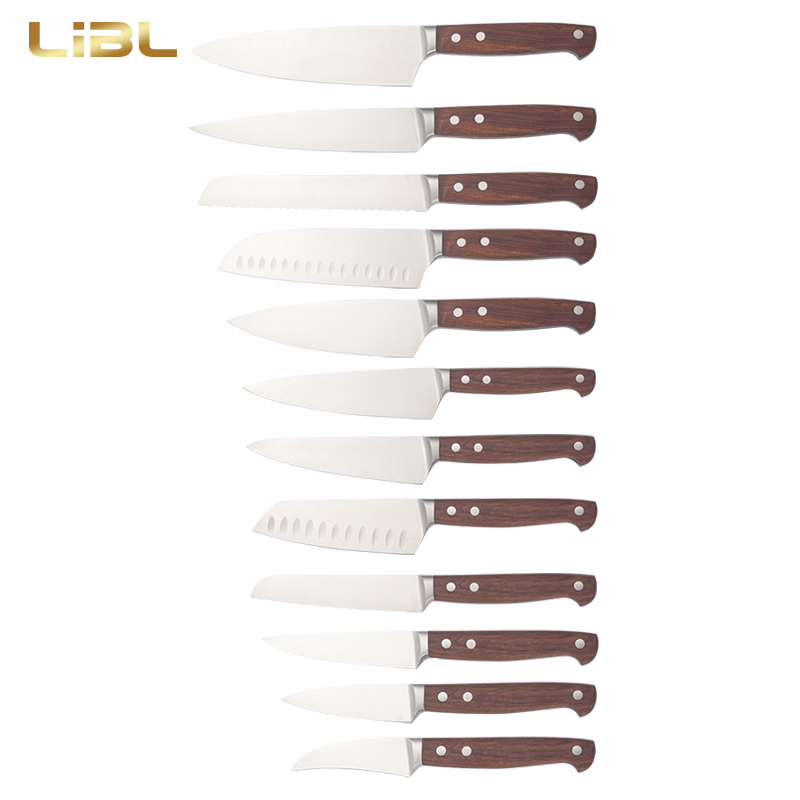 Single bolster forged knives with rose wood handle