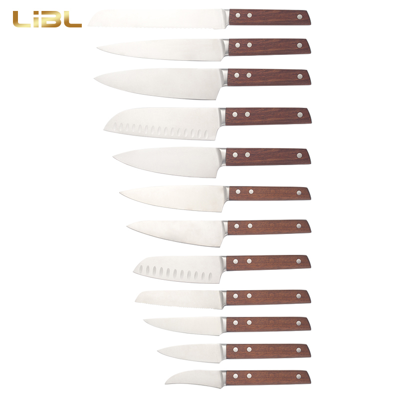 Single bolster forged knives with rose wood handle