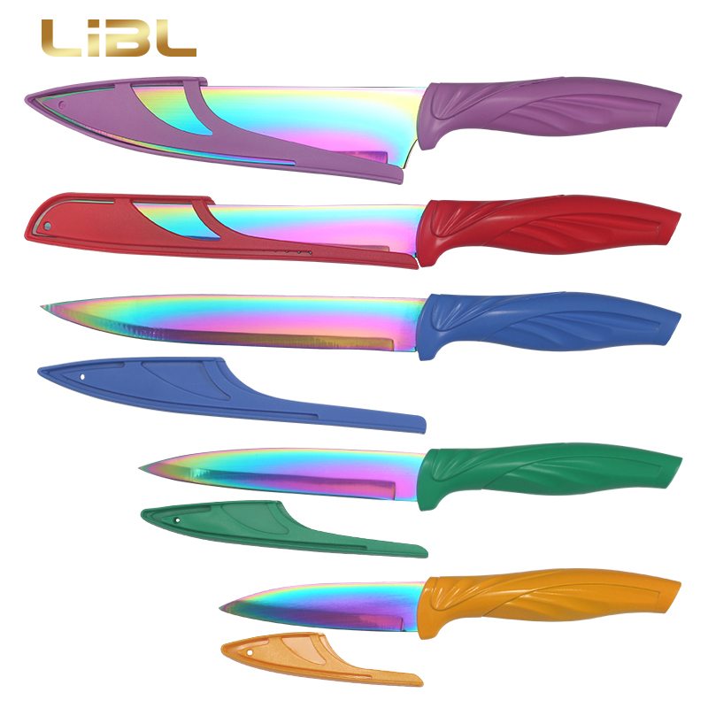 5pcs Titanium coating kitchen knife with sheath