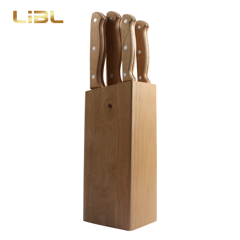 Wooden handle knife set with block