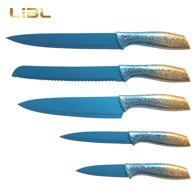 Shinny handle knife set with coating 