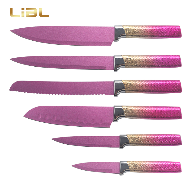 Shinny handle knife set with coating 
