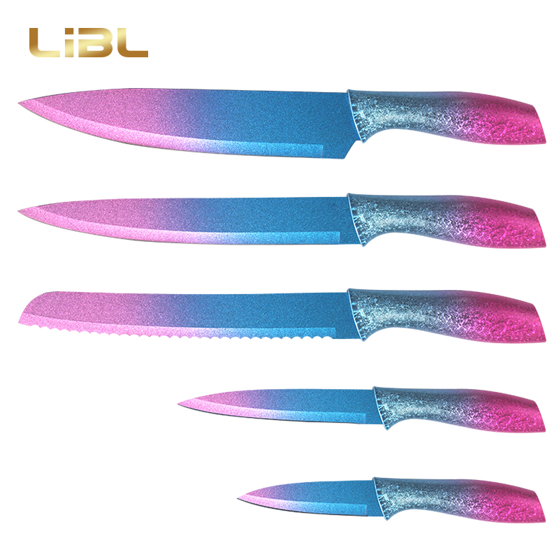 Shinny handle knife set with coating 