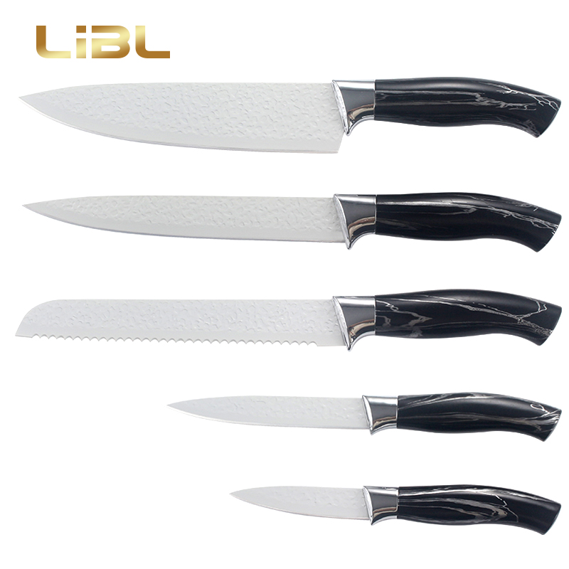 White non-stick coating knife set with hammered blade