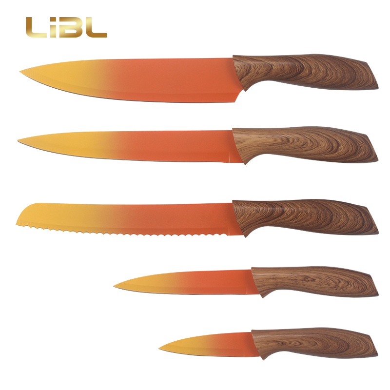 Non -stick coating knife set with transfer printing handle