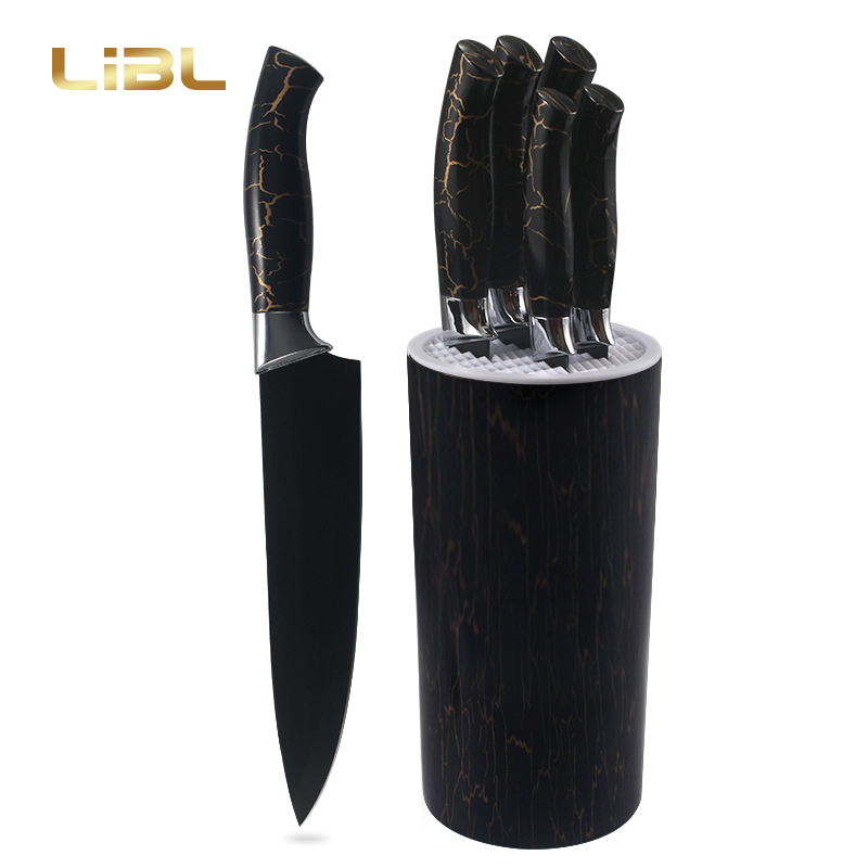 Non-stick coating knife set with block