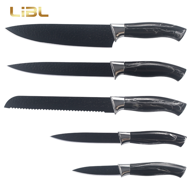 Black non-stick coating knife set with hammered blade
