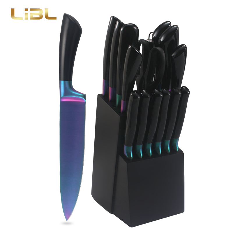 16pcs Knife set with rainbow color Ti-Ni plating