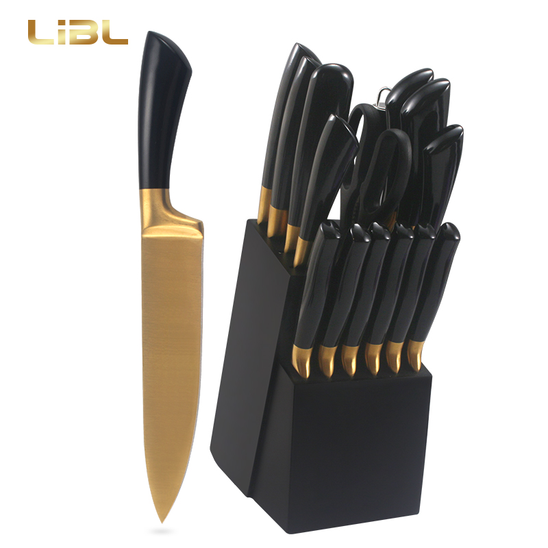 16pcs Knife set with golden Ti-Ni plating